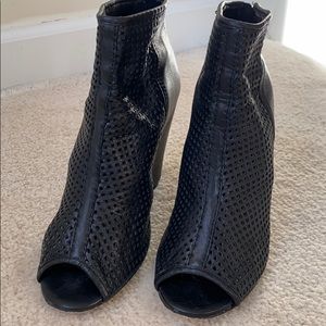 ASH Sexy Black Leather 3” Ankle Wedge Booties